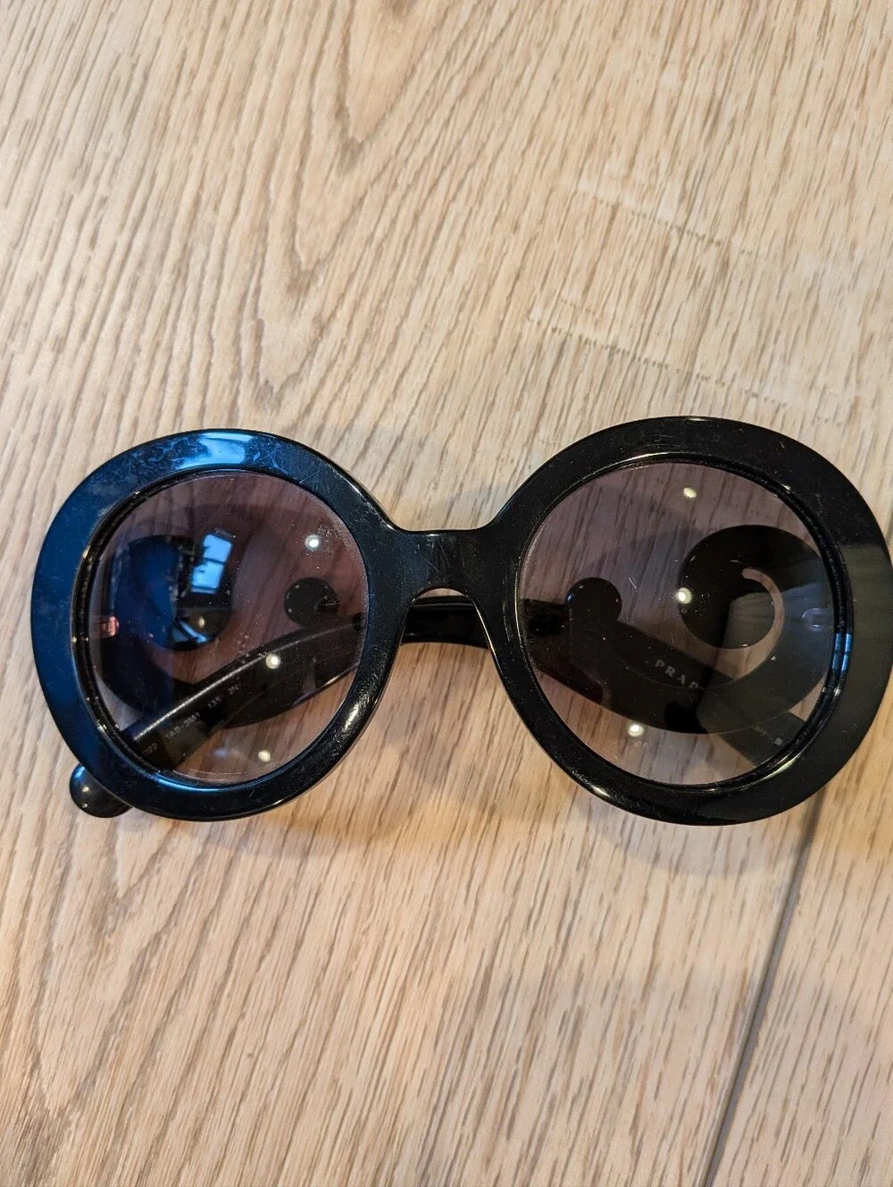 Prada Minimal Baroque Round Black Sunglasses SPR 27N Made in Italy